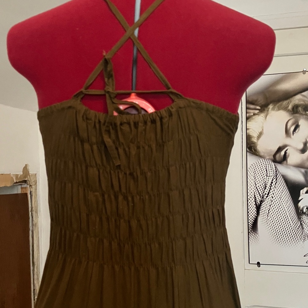 Vintage Chocolate Brown Halter Maxi Dress Embroidered Floral & Butterfly Detail - Picture 4 of 13